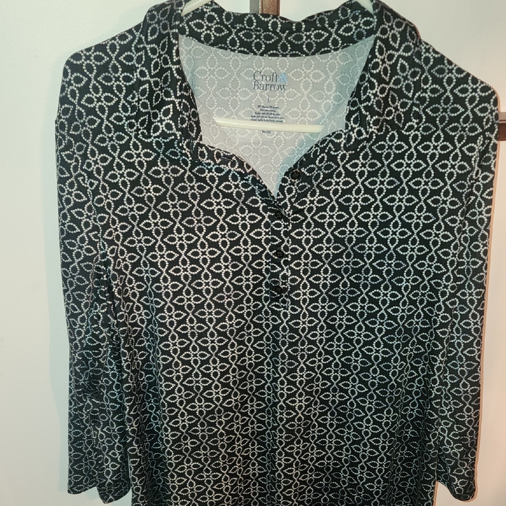 FIRM PRICE Croft & Barrow Geometric Black and White Button Down Shirt